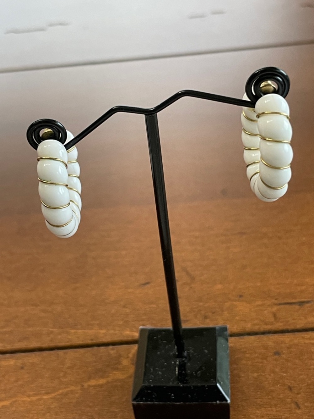 Vintage White and Gold Cyclade Hoop Earrings